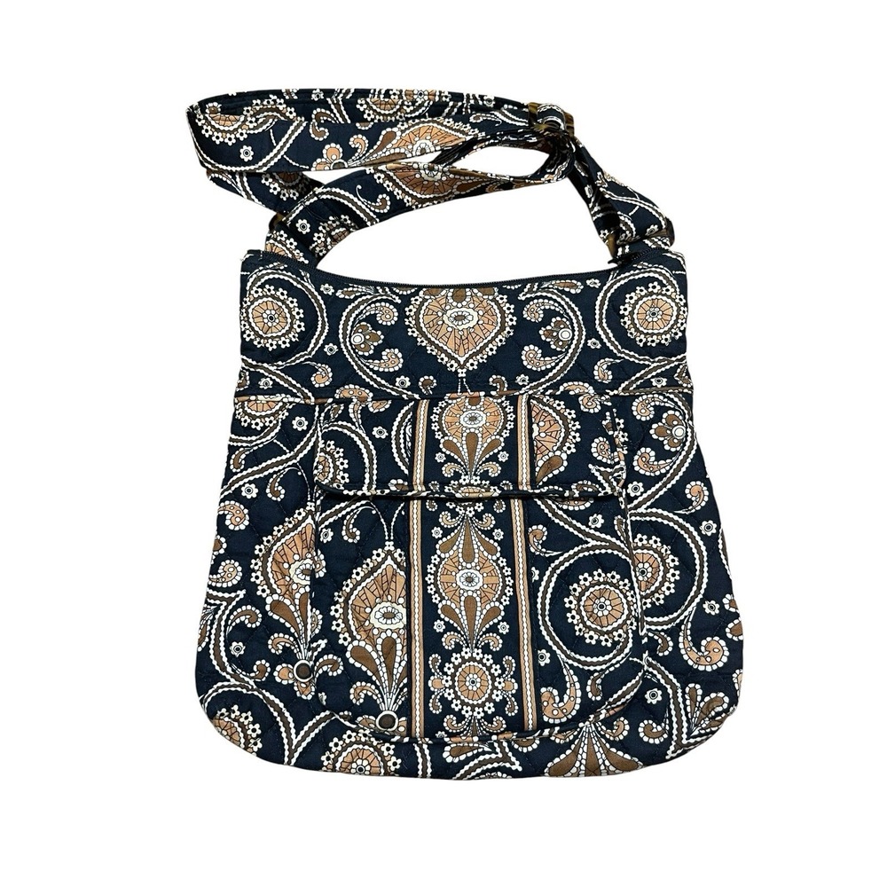 Vera Bradley Crossbody Paisley Caffe Latte Brown Black Bag Purse USA Made Cotton
